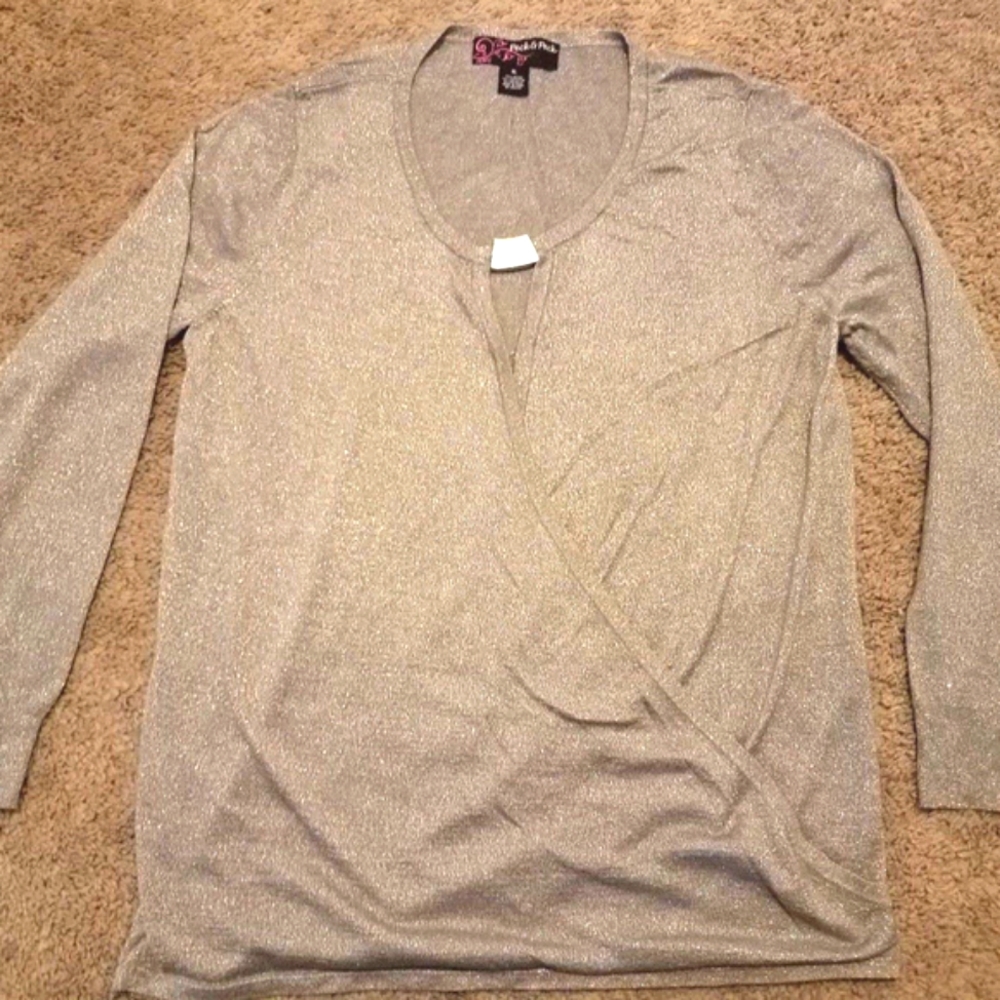 NEW Peck & Peck brand Silver Wrap blouse XL -NWOT